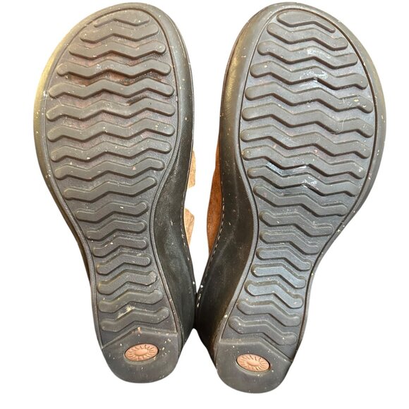 UGG Suede Slip-On Clogs Knit Trim Shearling Lining Chestnut Brown Outdoor Size 8 - Picture 10 of 10